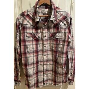 Cody James Western Apparel Regular Fit Plaid Pearl Snap Button Up Shirt Men’s XL